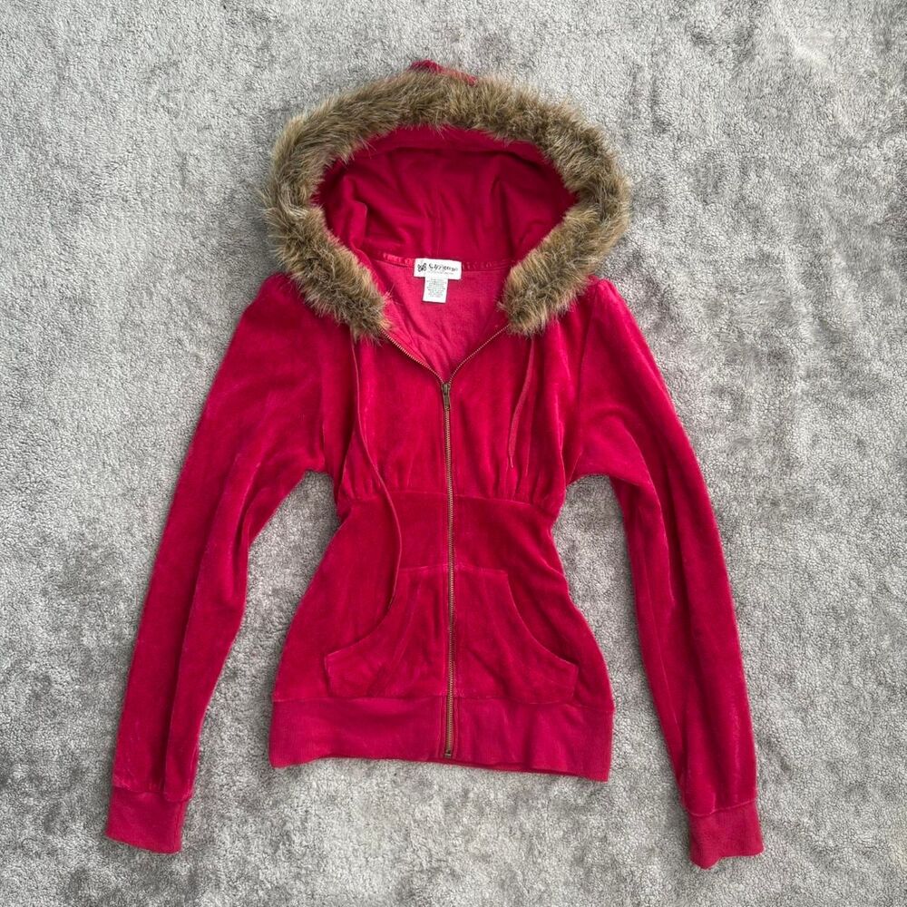 Y2k self esteem hot pink faux fur lined zip up